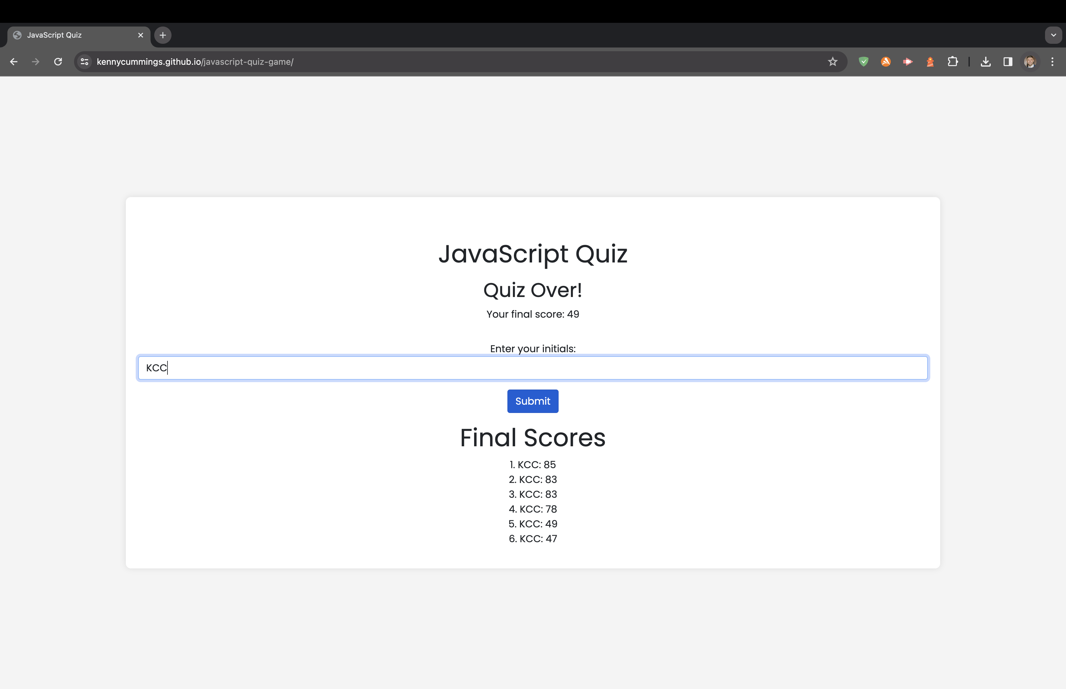 JavaScript Quiz Game
